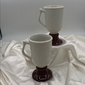 Elegant Hall White and Brown Ceramic Irish Coffee Mugs. Set of 2 #1272